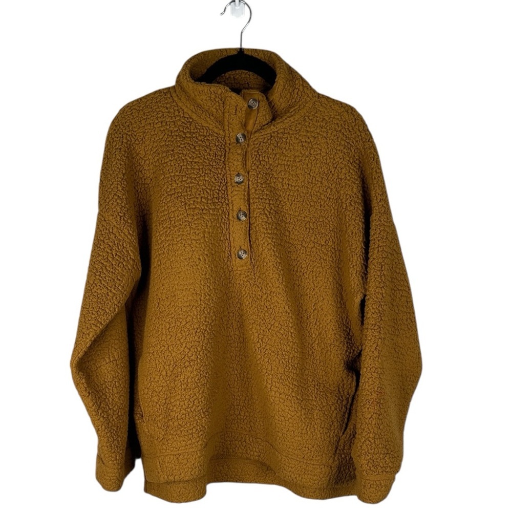 Aerie Tan Puffy Fall Winter Fleece Pullover Sweatshirt with Buttons Size Medium‎